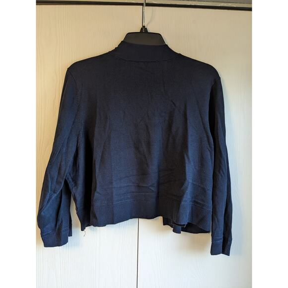 Cj Banks Women's Navy Long Sleeve Open Front Cowl Neck Cardigan Sweater Size 1X - Picture 2 of 5
